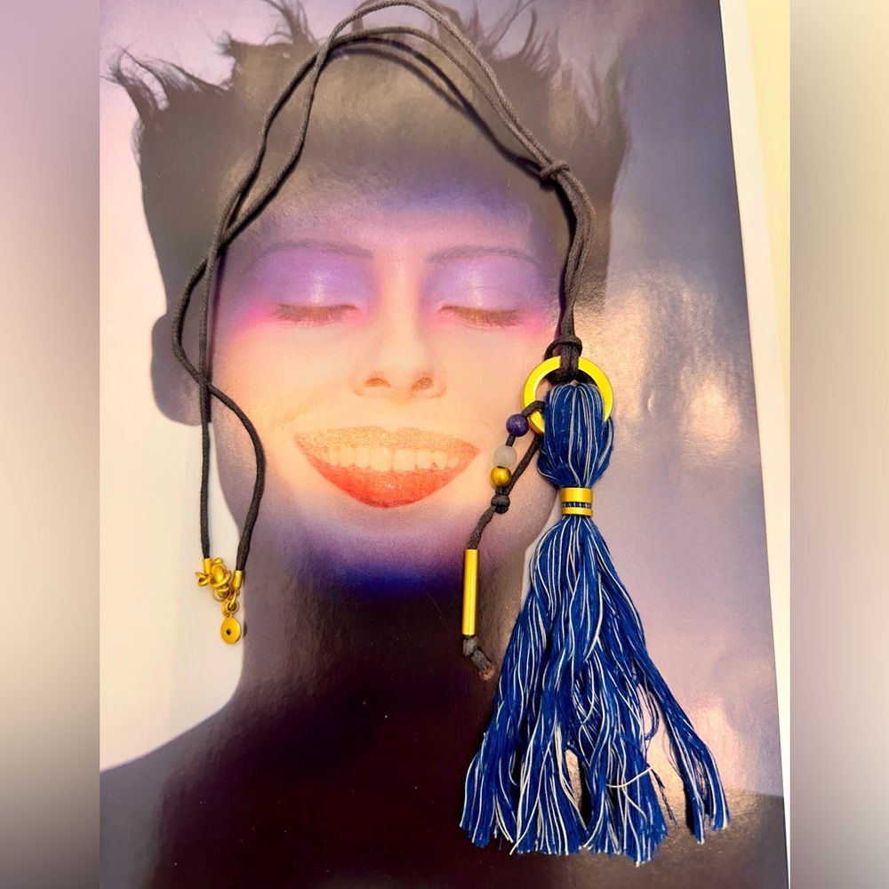 Madewell Royal Blue & Brushed Gold Necklace on Leather